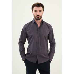 Dufy Lacivert Desenli Pamuk Slim Fit Erkek Gömlek