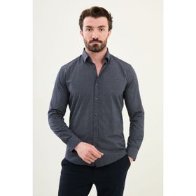 Dufy Lacivert Desenli Pamuk Slim Fit Erkek Gömlek