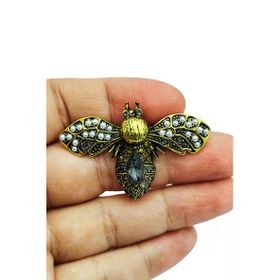 Dumanlı Kristal ve İnci Detaylı Vintage Arı Broş
