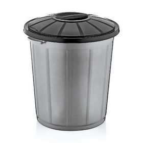 Dünya Gri - Siyah Yuvarlak Plastik 50 lt Çöp Kovası