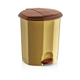 Dünya Krem - Kahverengi Pedallı Plastik 18 lt Çöp Kovası