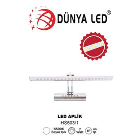 Dünya Led HS.603/1 5W LED Krom Aplik 6500K Beyaz Işık Banyo Tablo Yatak Başı Aydınlatması