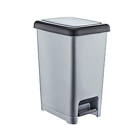 Dünya Slim Gri - Siyah Pedallı Plastik 15 lt Çöp Kovası