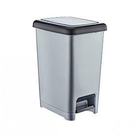 Dünya Slim Gri - Siyah Pedallı Plastik 15 lt Çöp Kovası