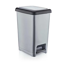 Dünya Slim Gri - Siyah Pedallı Plastik 15 lt Çöp Kovası