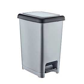 Dünya Slim Gri - Siyah Pedallı Plastik 40 lt Çöp Kovası