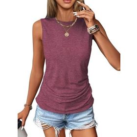 DUOEASE Basic Tank Top Şarap Yuvarlak Yaka Kadın T-shirt