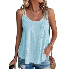 DUOEASE Tank Top Gök Mavisi Kolsuz Spagetti Kadın T-shirt