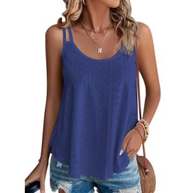 DUOEASE Tank Top Mavi Kolsuz Spagetti Kadın T-shirt