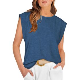 DUOEASE Top Koyu Mavi Basic Yuvarlak Yaka Kısa Kollu Kadın T-shirt