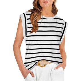 DUOEASE Top Zebra Desenli Basic Yuvarlak Yaka Kısa Kollu Kadın T-shirt
