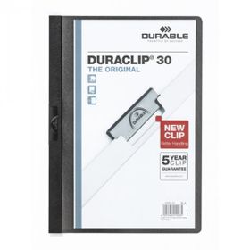 Durable 2200 Dura Clip Ortadan Klipsli 30 SY A4 Siyah Sıkıştırmalı Dosya