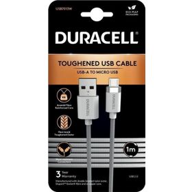 Duracell 1 mt USB-A to Micro Örgülü Beyaz Şarj Kablosu