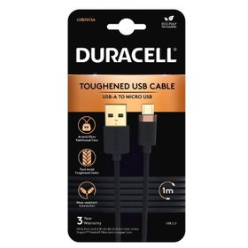 Duracell 1 mt USB-A to Micro Örgülü Siyah Şarj Kablosu