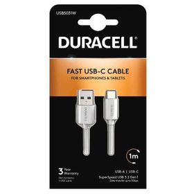 Duracell 1 mt USB-A to USB-C Standart Beyaz Şarj Kablosu
