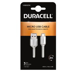 Duracell 2 mt USB-A to Micro Standart Beyaz Şarj Kablosu
