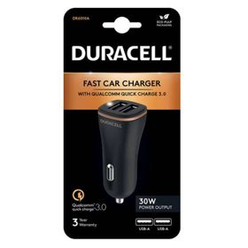 Duracell 30W 2xUSB QC3.0 In Car Siyah Charger