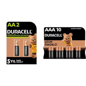 Duracell AA 2500 mAh 2'li Şarj Edilebilir + LR03-MN2400 10’lu Paket Pil