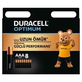 Duracell Optimum LR03-MN2400 1.5 V 8'li Paket Alkalin AAA İnce Kalem Piller