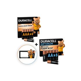 Duracell Optimum MX1500 AA 6'lı + MX2400 AAA 6'lı Alkalin Piller