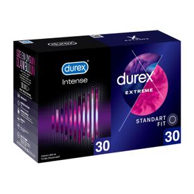 Durex Intense 30'lu Uyarıcı Jelli ve Tırtıklı Prezervatif + Durex Extreme 30'lu Geciktiricili ve Tırtıklı Prezervatif