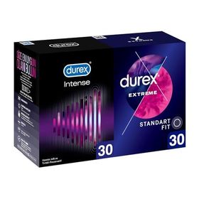 Durex Intense 30'lu Uyarıcı Jelli ve Tırtıklı Prezervatif + Durex Extreme 30'lu Geciktiricili ve Tırtıklı Prezervatif
