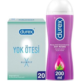 Durex Yok Ötesi Slim Fit 20'li İnce Prezervatif + 200 ml Aloe Vera Kayganlaştırıcı Jel