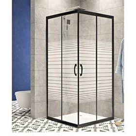 Durul 100x100 Kare Siyah Profil Çizgili Duş Teknesiz 5 mm 180 cm Duşakabin