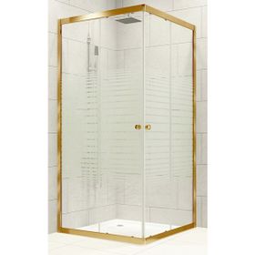 Durul 115x120 cm Altın Profil 4 mm Çizgili Cam Duş Teknesiz Duşakabin