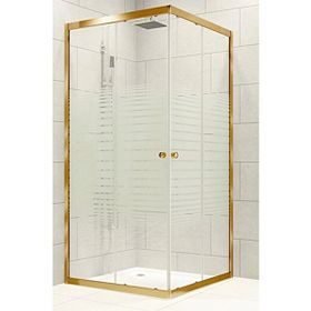 Durul 70x125 cm Altın Profil 5 mm Çizgili Cam Duş Teknesiz Duşakabin