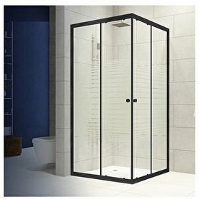 Durul 70x70 Kare Siyah Profil Çizgili Duş Teknesiz 4 mm 180 cm Duşakabin