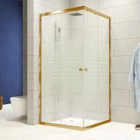 Durul 85x125 cm Altın Profil 5 mm Çizgili Cam Duş Teknesiz Duşakabin