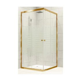 Durul 85x125 cm Altın Profil 5 mm Çizgili Cam Duş Teknesiz Duşakabin