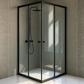 Durul 90x90 cm Kare Siyah Profil Şeffaf Cam 5 mm H:190 Duşakabin