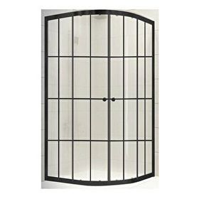 Durul 90x90 cm Oval Siyah Çizgi Komple Buzlu Cam Duşakabin