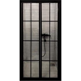 Durul 91x190 cm Ön Cephe Katlanır Akordion Kapı Siyah Çizgi Cam Duşakabin