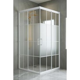 Durul 95x95 cm Kare 5 mm Orta Buzlu Beyaz Çizgi 190 cm Yükseklik Duşakabin