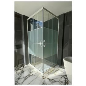 Durul 95x95 cm Kare 5 mm Orta Buzlu Beyaz Çizgi 190 cm Yükseklik Duşakabin