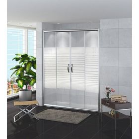 Durul DİDAC130 Teknesiz 132 cm İki Duvar Arası 2 Sabit + 2 Kayar Çizgili Ön Cephe Duşakabin
