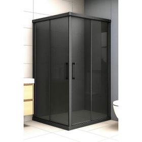 Durul Füme Temper Cam Elegant Seri Kare Siyah Profil 80x125 cm Duşakabin