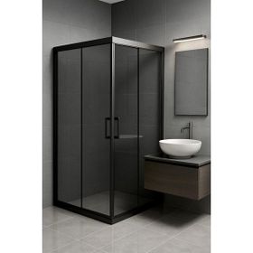 Durul Füme Temper Cam Elegant Seri Kare Siyah Profil 95x100 cm Duşakabin
