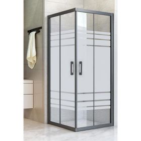 Durul H:190 cm 95x115 cm Kare Siyah Profil 5 mm Desenli Duşakabin