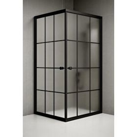 Durul Kare 5 MM Komple Buzlu Siyah Çizgi 100x100 CM Duşakabin