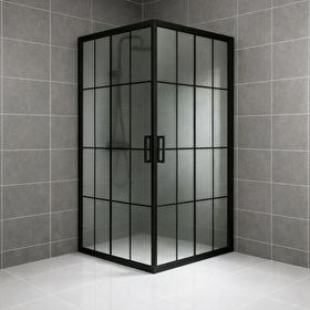 Durul Kare 5 MM Komple Buzlu Siyah Çizgi 80x100 CM Duşakabin