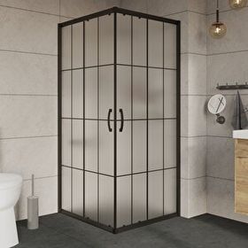 Durul Kare 5 MM Komple Buzlu Siyah Çizgi 80x95 CM Duşakabin