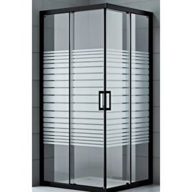 Durul Kare 5 MM Komple Buzlu Siyah Çizgi 90x135 CM Duşakabin