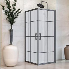 Durul Kare 90x90 cm 5 mm Komple Buzlu Siyah Çizgi Duşakabin