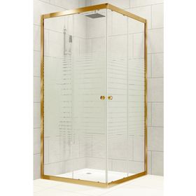 Durul Kare Altın Profil Çizgili Cam 70x120 cm Duşakabin