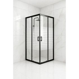 Durul Kare Çizgili Desen 5 Temperli Cam Siyah Profil 70x125 cm Duşakabin
