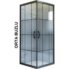 Durul Kare Ortası Buzlu Siyah Çizgi 5 mm H:190 Duşakabin